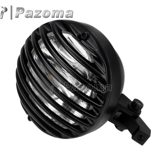 Motorcycle Black H4 Rodder Headlights Prison Grill High/ Low Beam Headlamp for Harley Chopper Project Trike Bobber Headlight