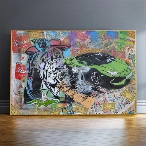 Graffiti Street Art Canvas Posters Begging Woman Money Car Classical Abstract Mural and Prints for Modern Home Decor Picture