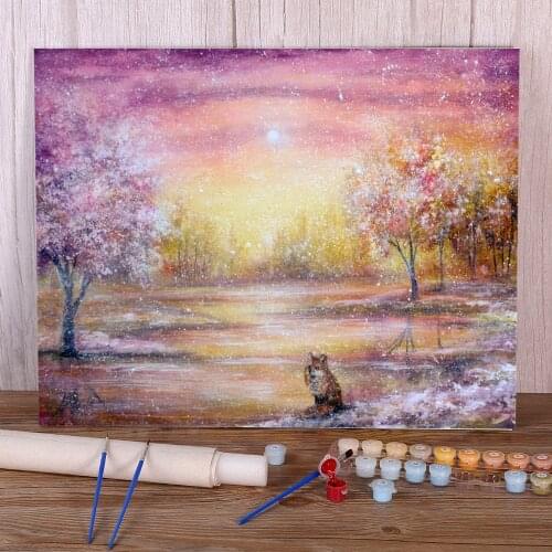 Natural Scenery Winter Fox Painting By Numbers Set Oil Paints 50*70 Paiting By Numbers Home Decoration Children Handiwork