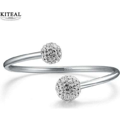 Kiteal 925 jewelry Silver Crystal Ball beads Bangle Opening Cuff Bracelets Jewelry Accessories For Women S-B19