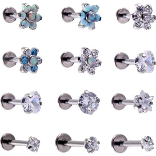 1PC G23 Titanium Opal Flower Gem Labret Lip Bar Ring Zircon Top Ear Cartilage Tragus Helix Lobe Piercing Screw Fit Top 16g