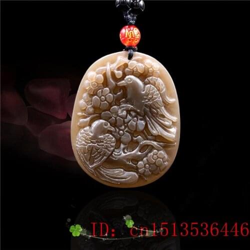 Brown Jade Bird Pendant Amulet Fashion Natural Jadeite Carved Charm Flower Chinese Gifts Women for Jewelry Necklace
