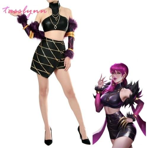 Hot Game KDA Evelynn Cosplay Costume LOL KDA Cosplay LOL Evelynn Costume K/DA Women Outfit Sexy Full Sets for Halloween