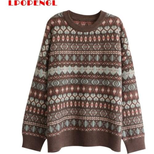 Lpopengl Vintage O Neck Sweater Women Autumn Casual Argyle Plaid Jumper Female Korean Fashion Pullover 2020 New Winter