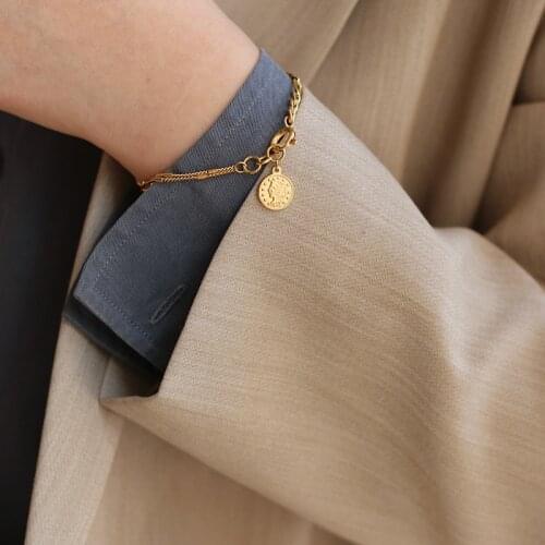 MODAGIRL Link Chain Bracelet Chunky Bangle Gold Charm Queen Coin Bracelets Stainless Steel for Women Jewelry Gift