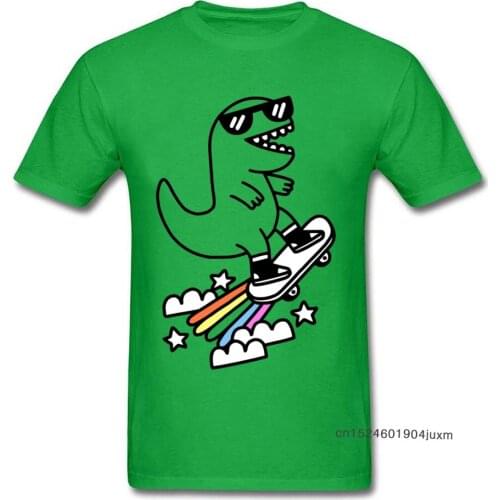 T Shirt Skater T-Rex T-shirt Men Hip Hop Tshirt 2019 Green Tops 100% Cotton Streetwear Skateboard Tee Youth Anime Clothes Custom