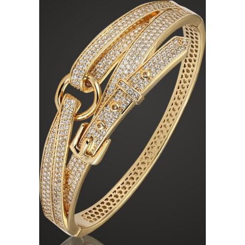 Blucome Perfect AAA Zircon Bangles For Men Anniversary Jewelry Copper Bracelet Womens Pulseira De Ouro Love chain Bangles