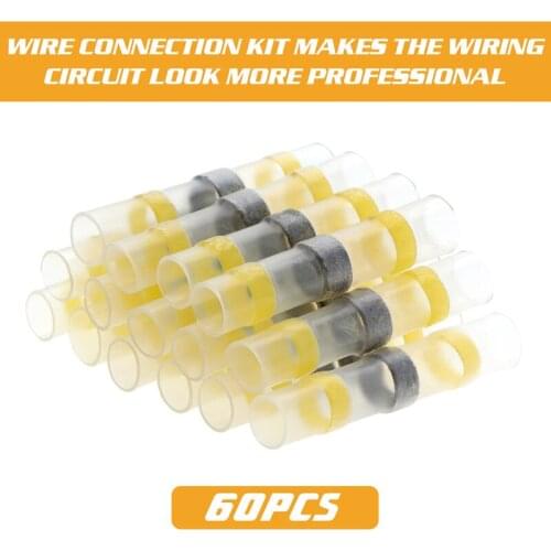 60pcs Solder Seal Wire Connectors Kit AWG12-10 Heat Shrink Butt Connectors Waterproof and Insulated Electrical Wire Terminals