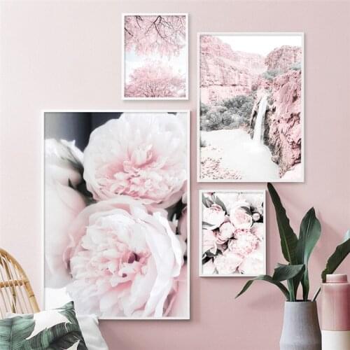 Wall Pink Art Poster And Print Living Room Canvas Wall Decoration Modern Art Pink Rose Picture For Home Design Minimalist