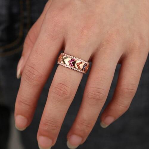 New arrived rose gold color wide band finger rings with rainbow cz paved us size love wedding ring jewelry forr women lady gift