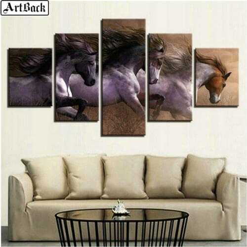 New diy diamond painting running horse 5 spell painting animal full square drill horse home decoration mosaic crafts stickers