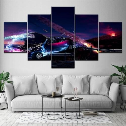 Print Painting 5 Panel Sports Car Landscape Poster Wall Frames Wall Canvas Art Picture For Home Decor Painting Kids Room Artwork
