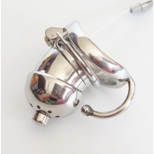 Adult Cock Cage Chastity Cage with Spike Ring Catheter Stainless Steel Male Chastity Lock Device Sex Toy for Men