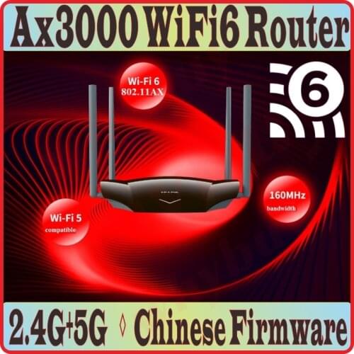 Chin-Firmware,Wi-Fi6 802.11AX, 4 Antennas WiFi6 Wireless Router 2 bands 2.4GHz 574M + 5GHz 2402M, 4 Gigabit ports AX3000 Wi-Fi 6