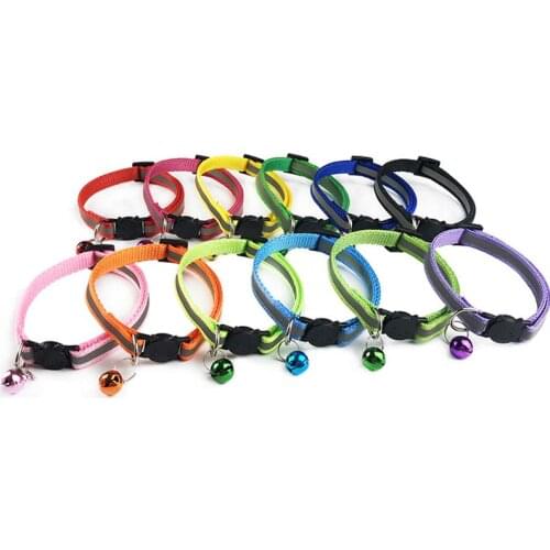 HOT Cats Bells Collars Adjustable Nylon Kitten Safe Necklace Reflective Cat Collar Buckles For Pets Cat Accessories Supplies