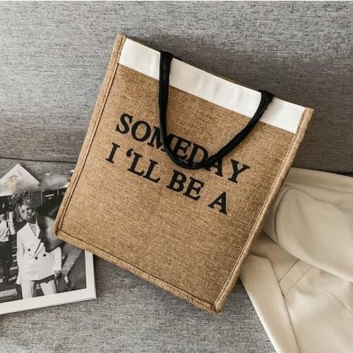 Casual Letter Handbag Women Large Capacity Shoulder Bag Fashion Cotton Linen Totes Travel Beach Bag Shopping Printing Pouch sac