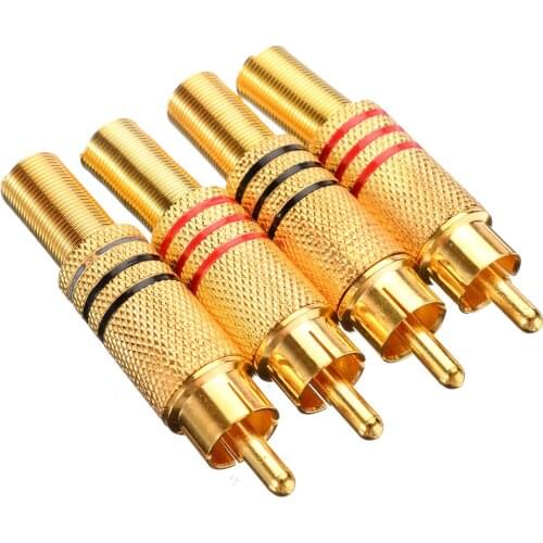 Gold Plated RCA Connector Plug Audio Male Connector Red +Black RCA Plug Wire Connecter for CCTV DVR TV DVD