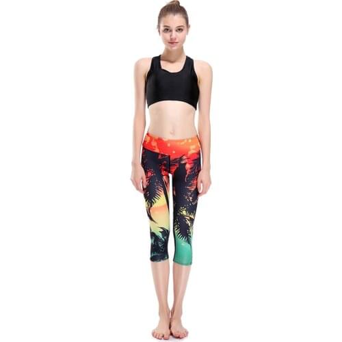 Plus Size Women Capris Pants Fitness Sunset Palm 3D Print Leggings For Women Slim Tights Sport Yoga Pants 3 Patterns