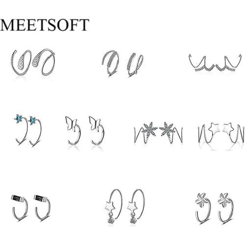 MEETSOFT silver plated Earrings Group Opening Trendy Crystal Circle White Hoop Earrings for Women Jewelry Gift