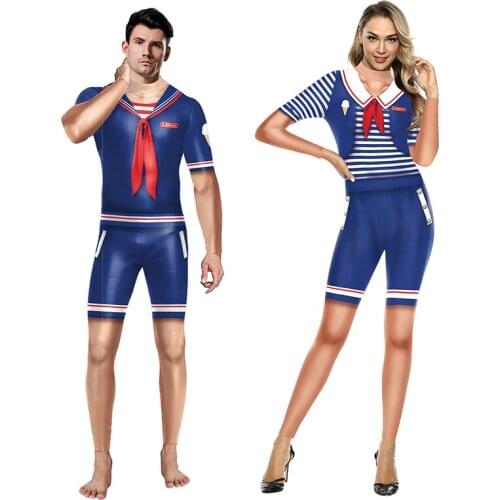 School Uniform Cosplay Costume Jumpsuit Stranger Things Couple Bodysuit Festival Bodysuit Party Outfit Dating for Taking Photo