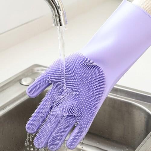 1Pair Dishwashing Cleaning Gloves Magic Silicone Rubber Dish Washing Glove for Household Scrubber Kitchen Clean Tool Scrub