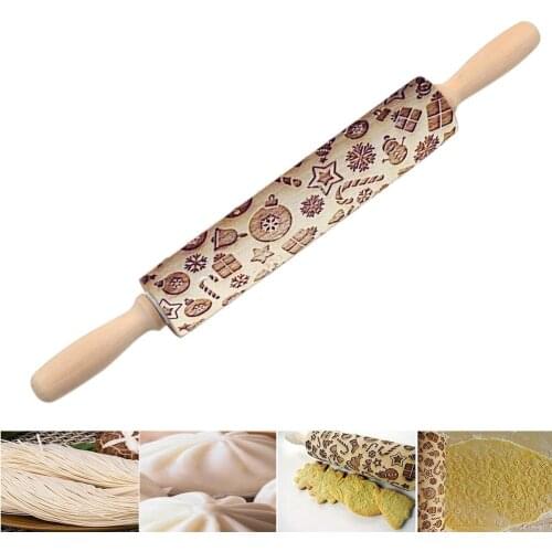 Christmas Gift Pattern Embossing Rolling Pin For DIY Kitchen Gingerbread Cookies Socks Snowman Candy Pattern E2S