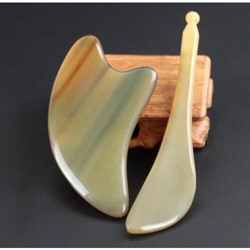 Natural White Yak Ox Horn Gouache Scraper Tendon Stick Set Facial Gua Sha Beauty Care Tool Eye Neck Body Massage Relax Board
