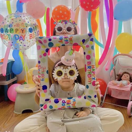 1pc Photo Frame Foil Balloons Happy Birthday Balloon Photo Booth Props Birthday Party Decor Baby Shower Balloon