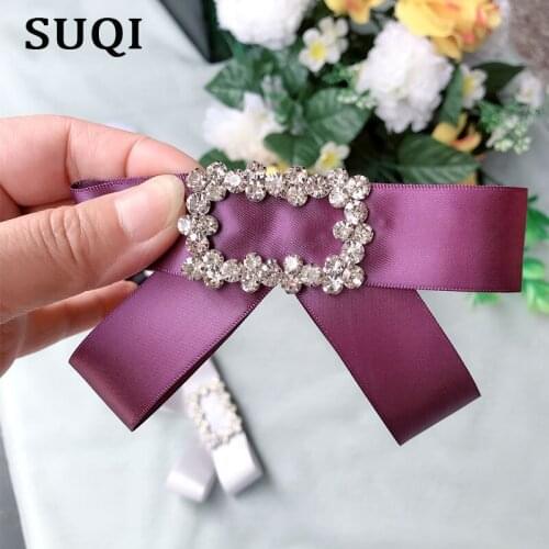 SUQI new Fashion Vintage ribbon Bowknot Rhinestone Head big Brooches pin for Women many colors Costume Jewelry brooch for men