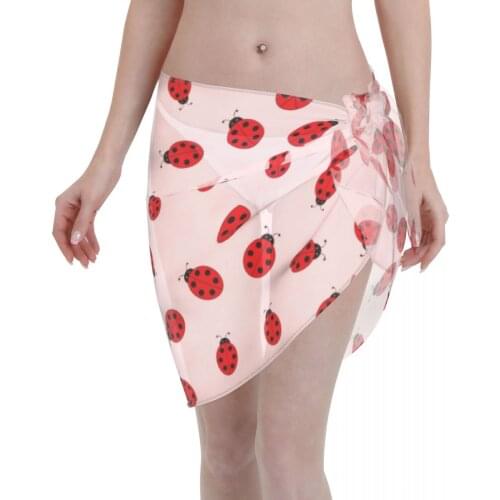 Womens Swim Wear Bikini Cover Up Cartoon Ladybugs Beach Mini Wrap Skirt Sarong Pareo Shorts Summer Beachwear