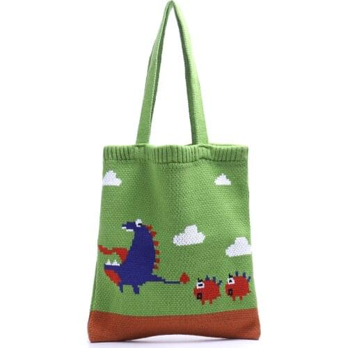 Girls Knitting Cartoon Pattern Top-handle Tote Bag Female Teenager Crochet Casual Cute Stylish Soft Shopping Shopper Handbag