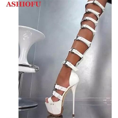 ASHIOFU Wholesale Handmade Women Sandals Buckle Straps Sexy Platform Party Shoes Club Dance Evening Fashion Sandals Shoes