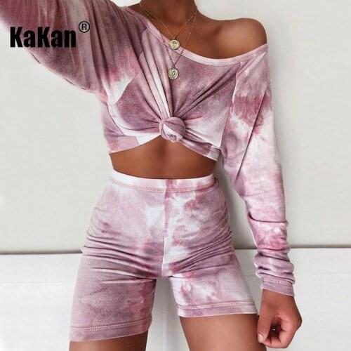 KaKan European and American Womens 2020 Summer Tie-dye Jumpsuit Two-piece Casual Long Sleeve Jumpsuit Suit