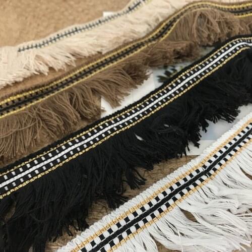 5Yards/Lot Gold Thread Ribbon Lace Trim Tassel Skirt Curtain Fringe Decoration Side Ethnic Wind Clothing Accessories 4.5CM Wide