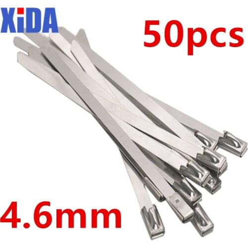 50Pcs S304 Stainless Steel Metal Cable Tie width 4.6mm Zip Strap Locking Exhaust Pipe Header 200-700mm 550mm 600mm 650mm 6-28"
