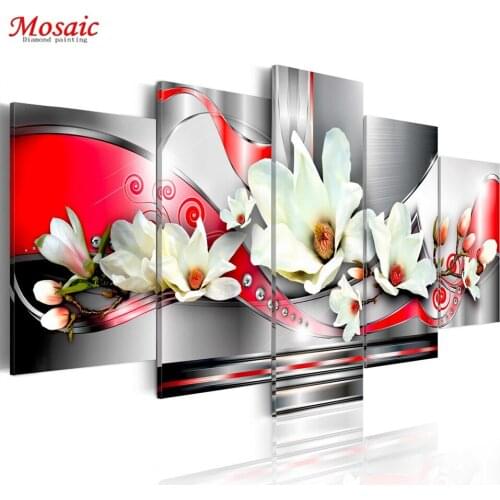 5D DIY Diamond Painting Flower Diamond Painting Cross Stitch Beautiful Floral 5pcs Needlework Home Decorative