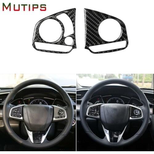 Car Carbon Fiber Steering Wheel Button Switch Panel Cover Trim Decoration Sticker for Honda Civic 10th Gen 2016 2017 2018 2019