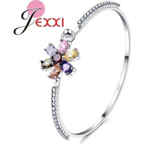 Luxury Bracelet & Bangles With Full Romantic Cubic Zirconia Flower Shape 925 Sterling Silver Fashion Jewelry Wholesale