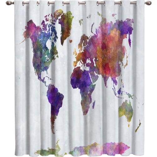 Colorful Map Window Curtains Dark Living Room Bathroom Outdoor Fabric Kids Party Decoration Curtain Tiebacks Valance Curtains
