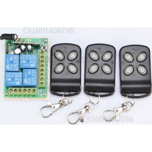 DC 12V 10A 4CH Wireless Remote Control Switch Receiver with 3pcs 4-button Transmitters for Smart House