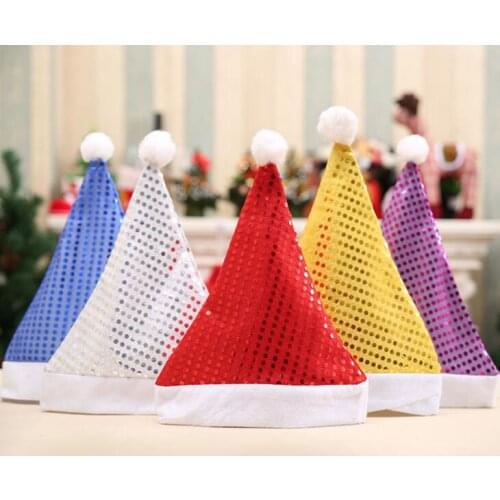 Christmas Sequin Sheen Santa Hat Men Women Adult Christmas Hat Festive Costumes Cap Party Accessory Supplies LX2394