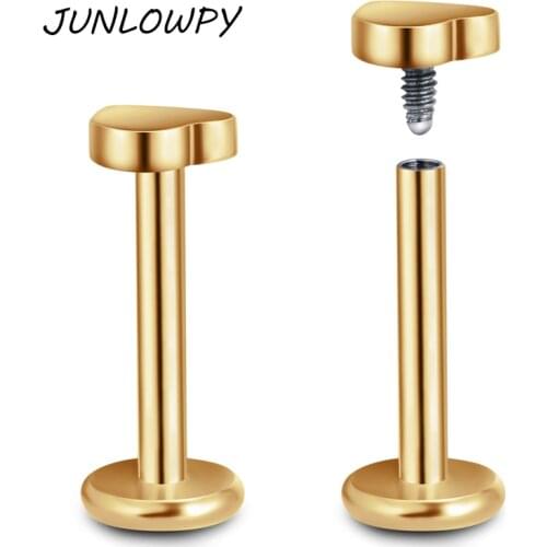 JUNLOWPY 60pcs Mixe 6/8/10mm Steel Lip Piercings Heart Star Gold Lip Morne Tragus Labret Ring Ear Stud lip Rings Body Piercing