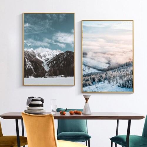 Winter Snow Mountain Landscape Canvas Painting Nordic Decoration Home Art Posters and Prints for Living Room Decor Wall Pictures