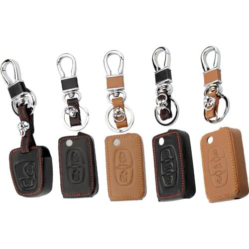 Car Leather Key Cover For Peugeot 407 308 3008 508 207 208 307 408 For Citroen Auto Key 2/3 Buttons Protector Cover Case shell
