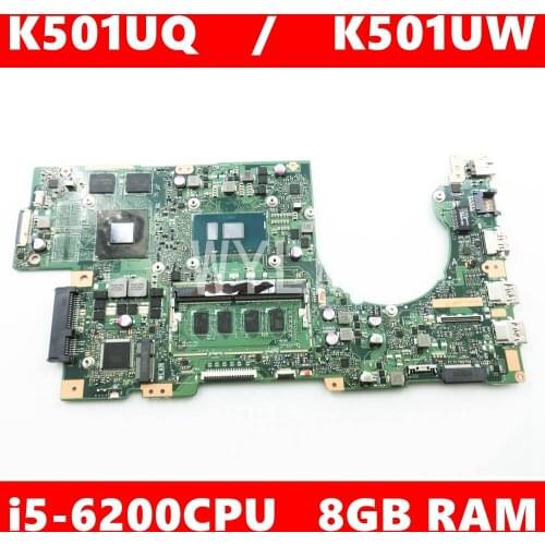 K501UQ 8GB RAM i5-6200U CPU GT940M/2G VRAM Mainboard REV 2.0 For ASUS K501UX K501UW K501U K501UB laptop motherboard 100%Tested