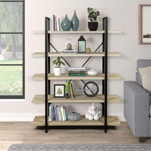 Metal Frame Fashion 5 Tier Multi-purpose Modern Book Shelf Wooden Bookshelf 5-Tier for Office