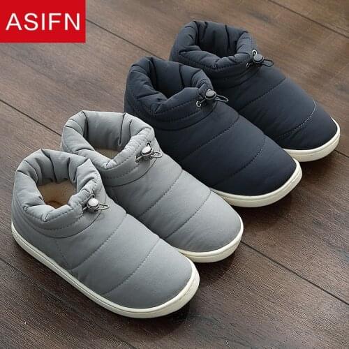 ASIFN Whole Package Warmth Home Winter Slippers Men Cotton Mules Female Plush Fluffy Inside Slip-on Fur Flat Mens Shoes