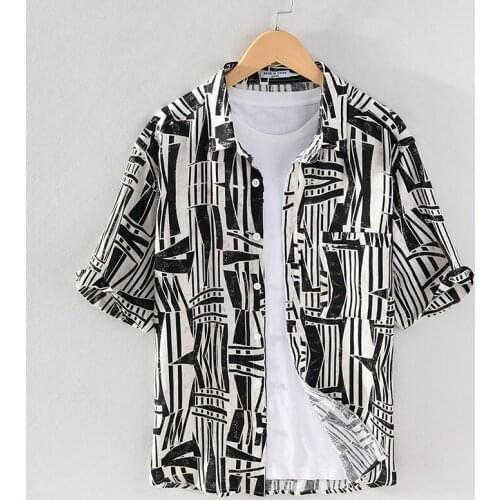 2021 New Suehaiwes brand Italy pure linen shirt men fashion short-sleeved print shirts for men camisa chemise tops mens