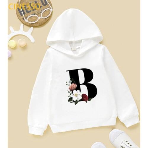 2020 New Flowers English Alphabet A-J Print ChildrenS Hoodies Winter Baby Girls Vogue Cute White Yellow Hooded Sweatshirts Tops
