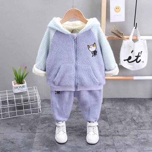 New Thicken Children Cartoon Clothes winter warm Baby Girls Casual Sweaters Pants 2Pcs/Sets Kids cartoon Solid Cotton Tracksuit